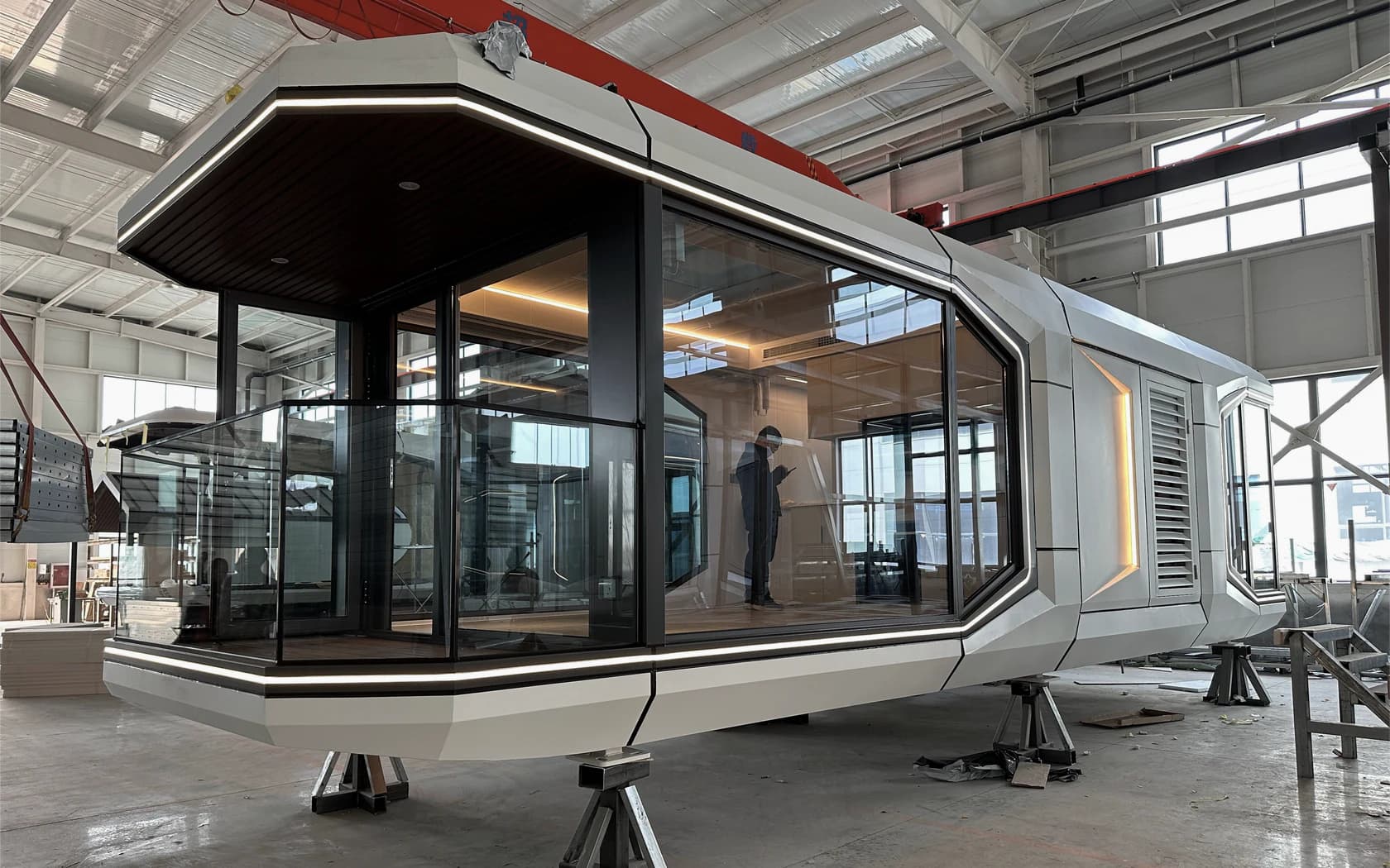 Real Domus D7 panoramic capsule photographed at the production site