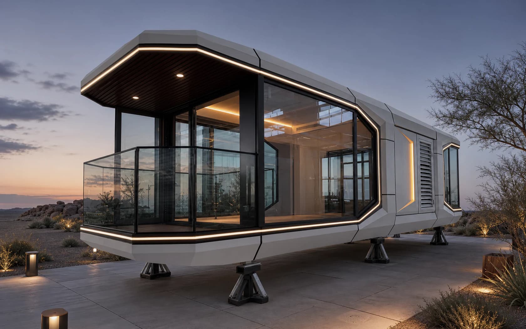 Reference-locked Domus panoramic capsule in a restrained resort setting